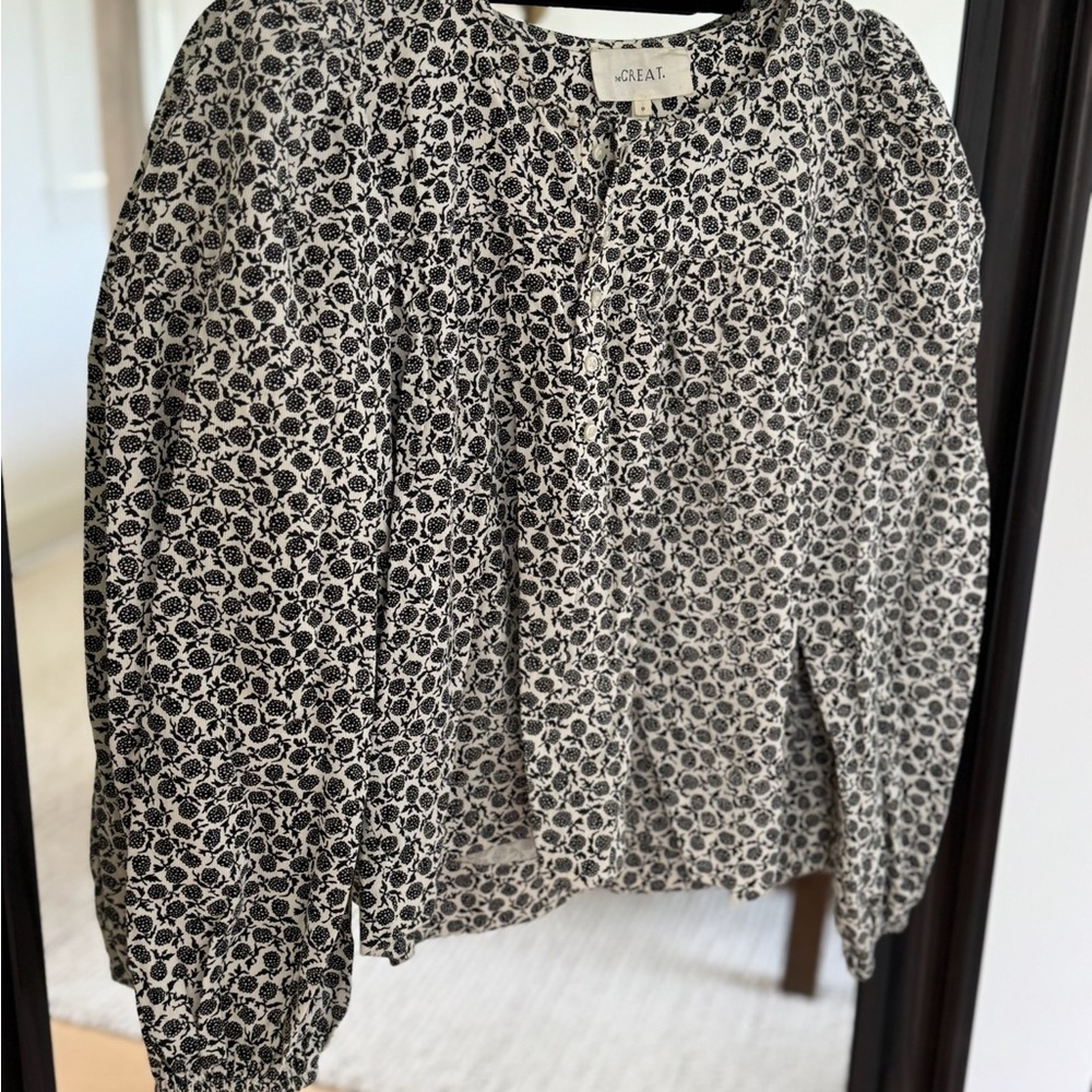 THE GREAT Duet Floral Top | Black and White | Size 0